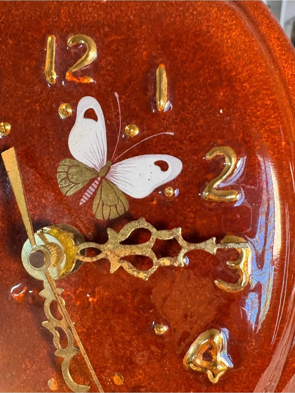 Vintage 1970’s  “Johnny Clock” Rare Red Ceramic color w/gold accents